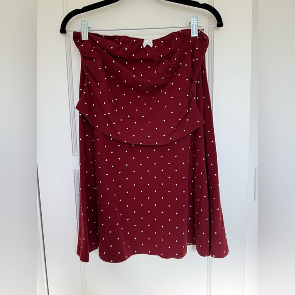 Cider COTTON-BLEND POLKA DOT BOWKNOT RUCHED BANDEAU TOP & LOW RISE MIDI SKIRT - Picture 5 of 9